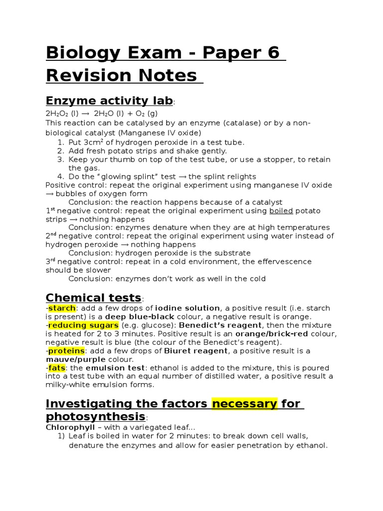 IGCSE Biology Practical Revision Guide | PDF | Catalysis | Osmosis