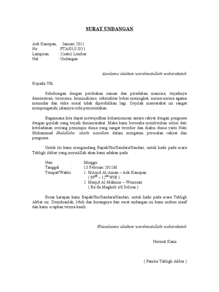 102+ Contoh Surat Undangan Acara Tabligh Akbar Terbaru