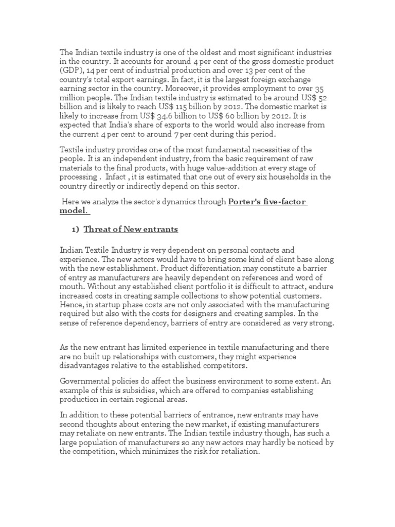 Porters Five Forces Model Textile Industry PDF Clothing Competition