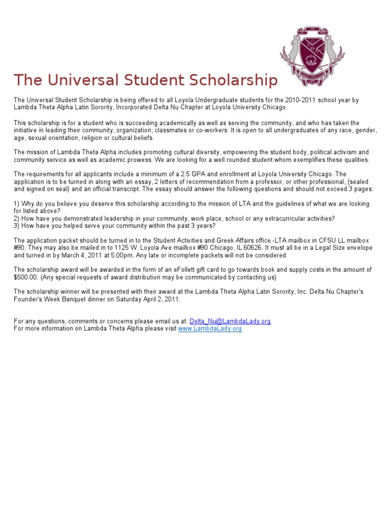 Lambda Theta Alpha Scholarship Application | PDF | Fraternities And ...