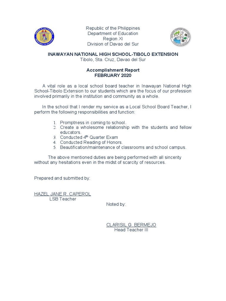 Inawayan National High School-Tibolo Extension | PDF | Academia ...