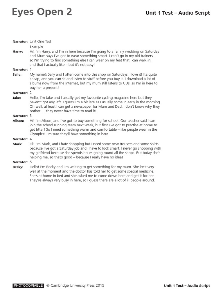 Unit 1 Test Audio Script | PDF