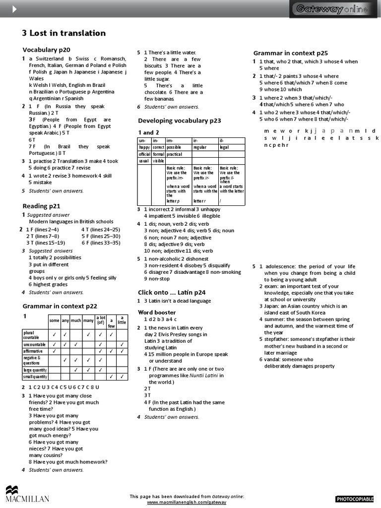 gateway b1 student book answer key unit 1
