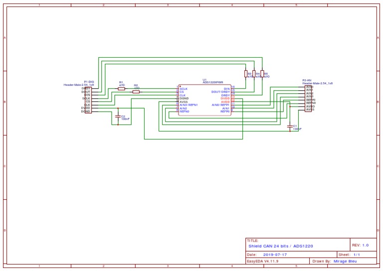 Schematic - Shield ADS1220 - Bouclier - ADS1220 - 20200304102950 | PDF