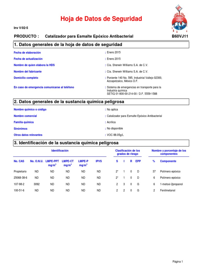 MSDS - Cat Esmalte Epoxico | PDF | Agua | Residuos