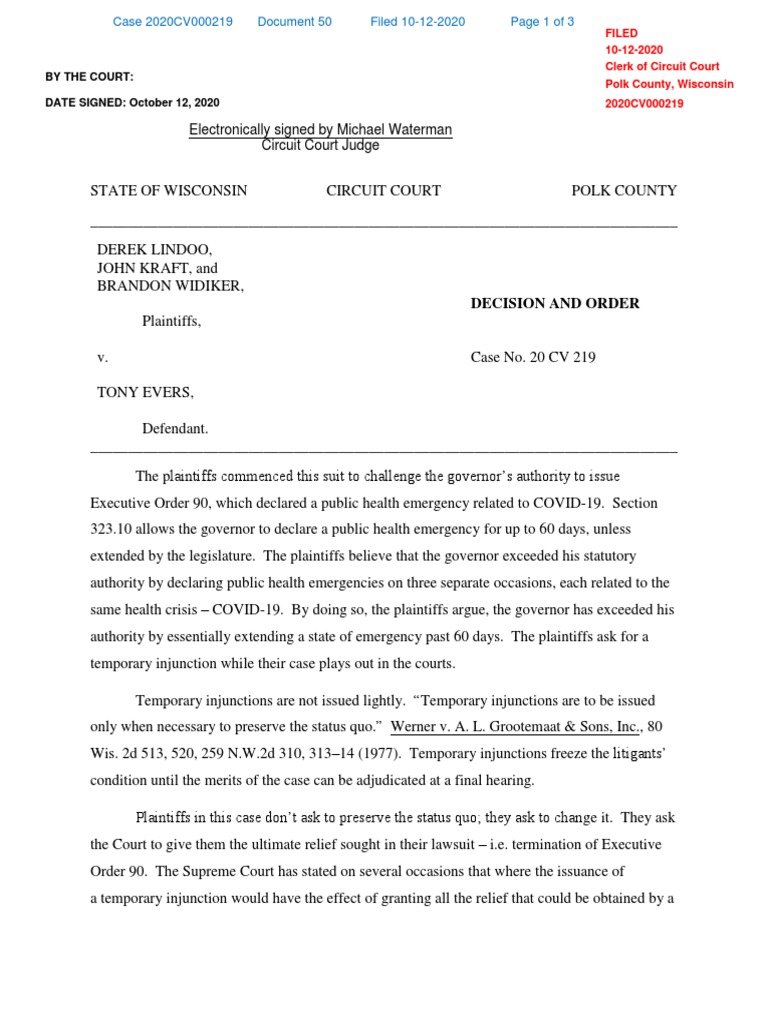Polk County Circuit Court Case 2020CV000219 Derek Lindoo Et Al vs Polk County Circuit Court Case 2020CV000219 Derek Lindoo Et Al vs