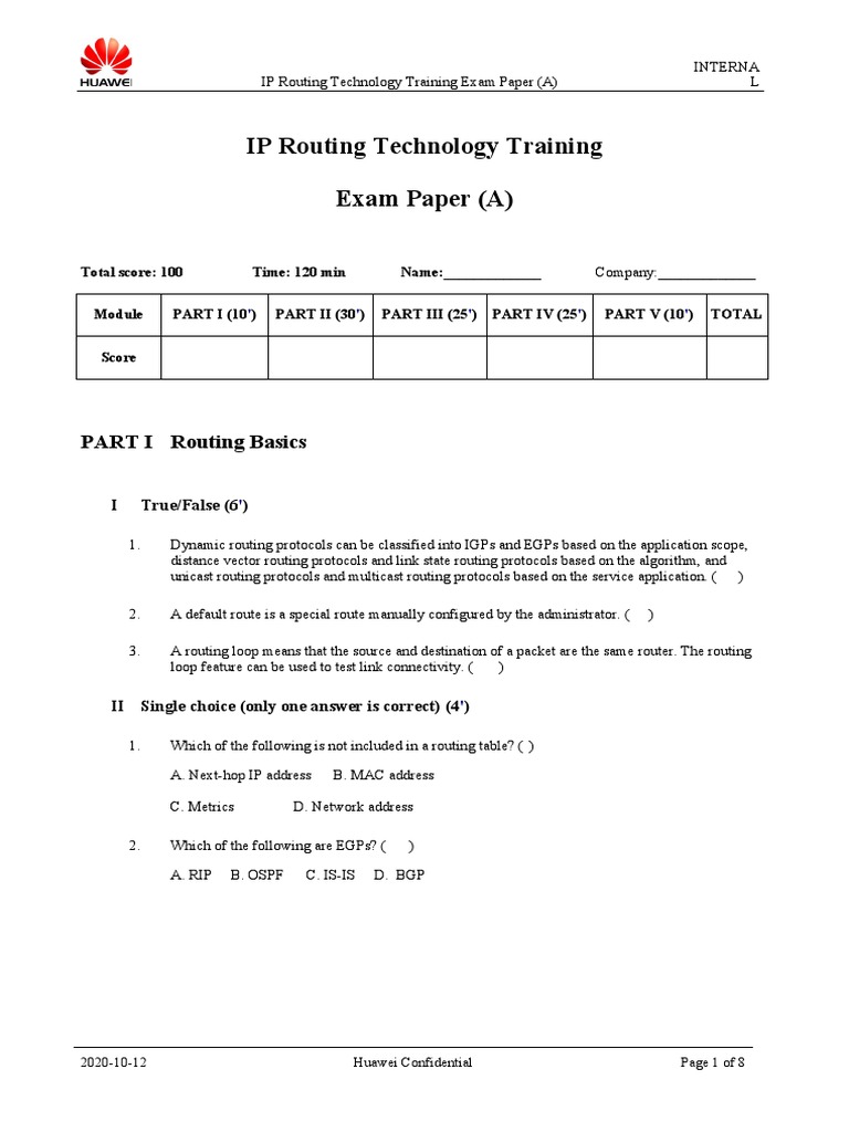 MPLS Statements Evaluation Exam | PDF | Routing | Multiprotocol Label ...