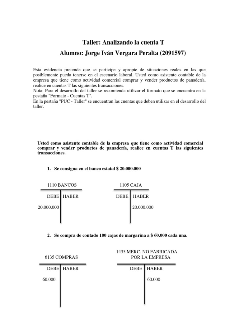 Taller de Cuentas T en Contabilidad | PDF | Corporaciones | Bancos