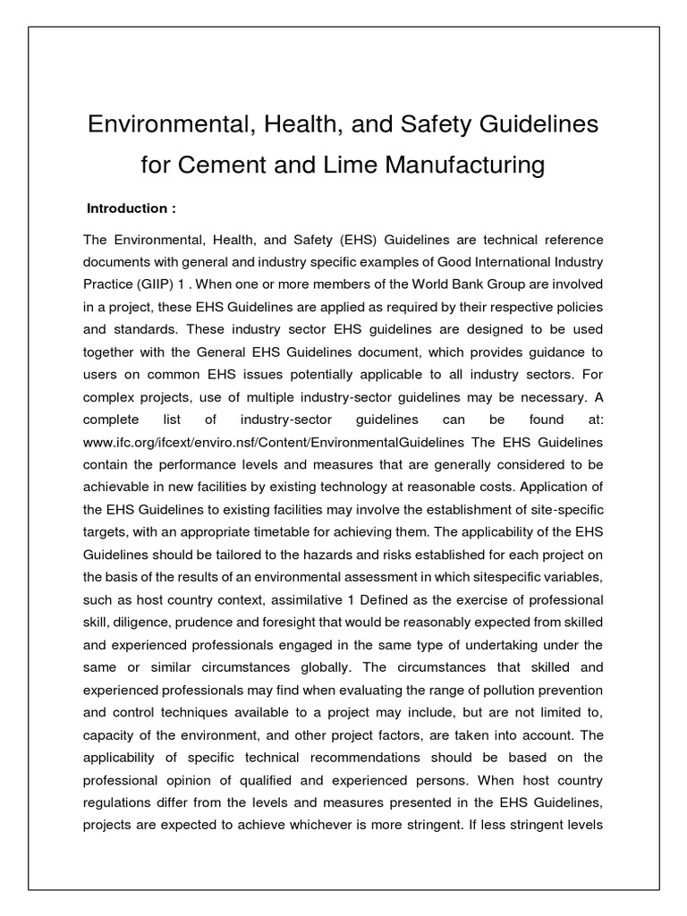 EHS Guidelines for Cement & Lime Manufacturing | PDF | N Ox | Cement