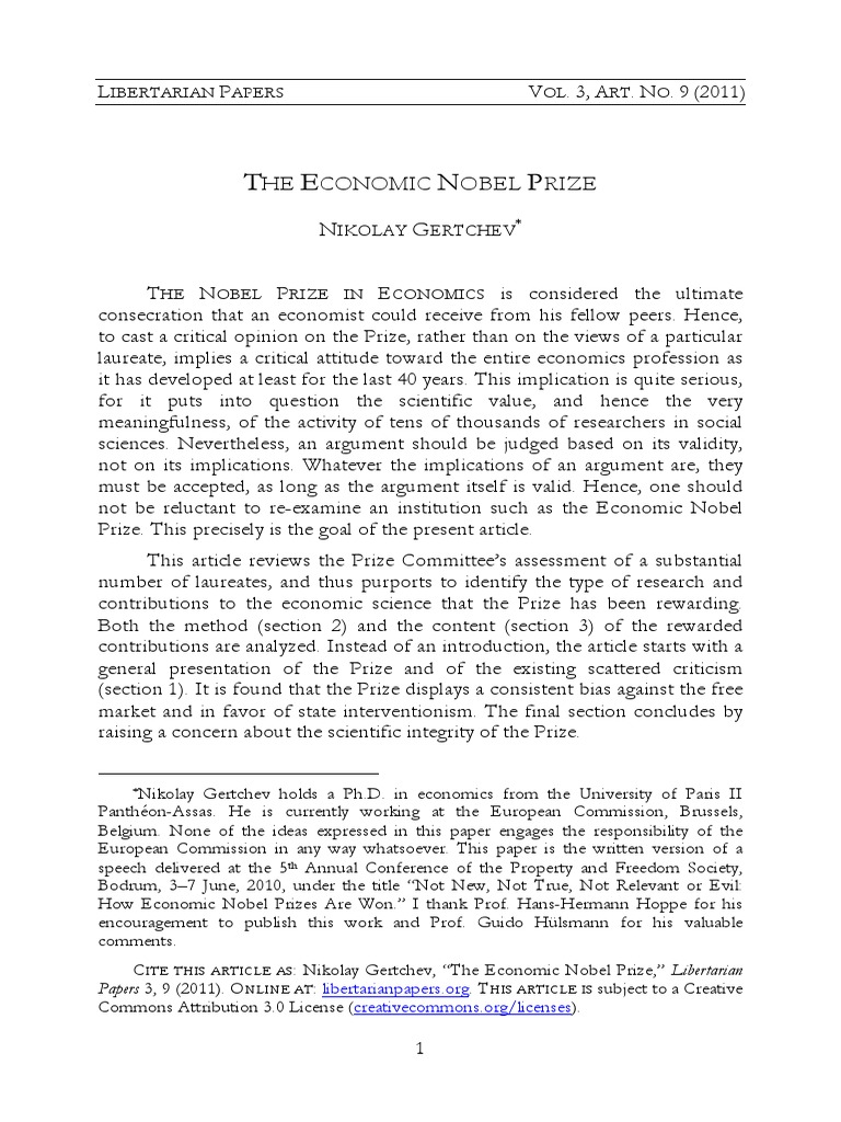 The Economic Nobel Prize PDF Keynesian Economics Friedrich Hayek
