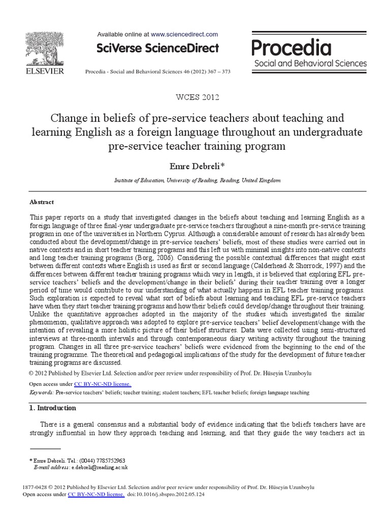 Change in Beliefs of Pre Service Teachers About Teaching - 2012 ...