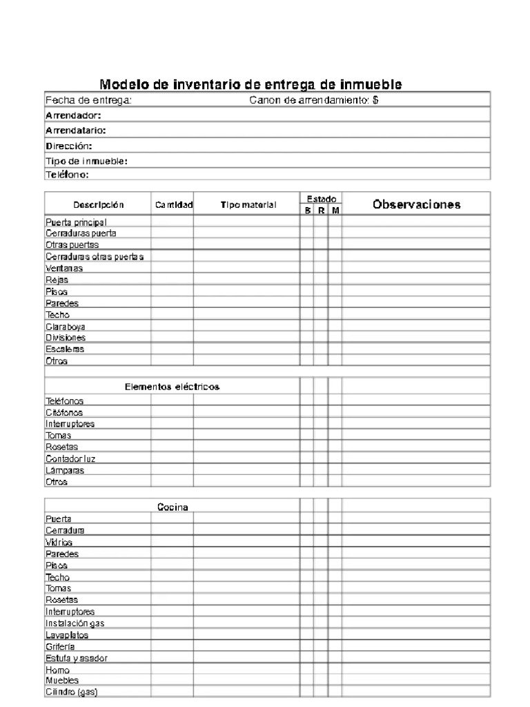 Formato de Inventario para Entrega de Inmueble PDF