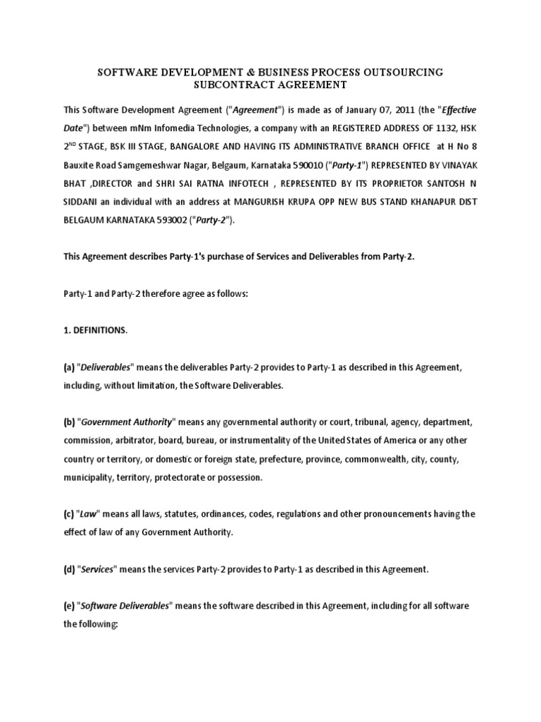 Software Development Outsourcing Agreement | PDF | Bankruptcy | Indemnity