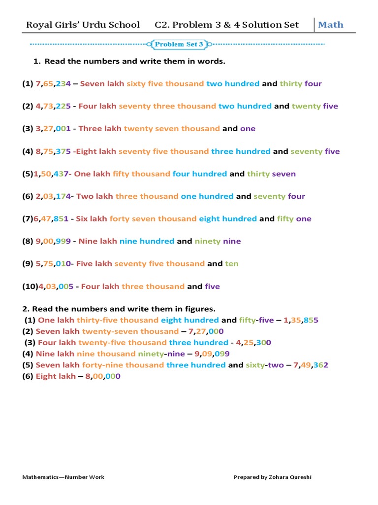 STD 5 Math C2 Number Work Problem Set 3 & 4 Solution Set | PDF ...
