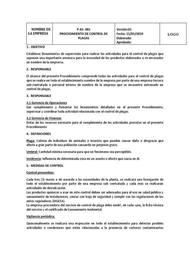 Procedimiento de Control de Plagas | PDF | Plaga (organismo) | Insectos