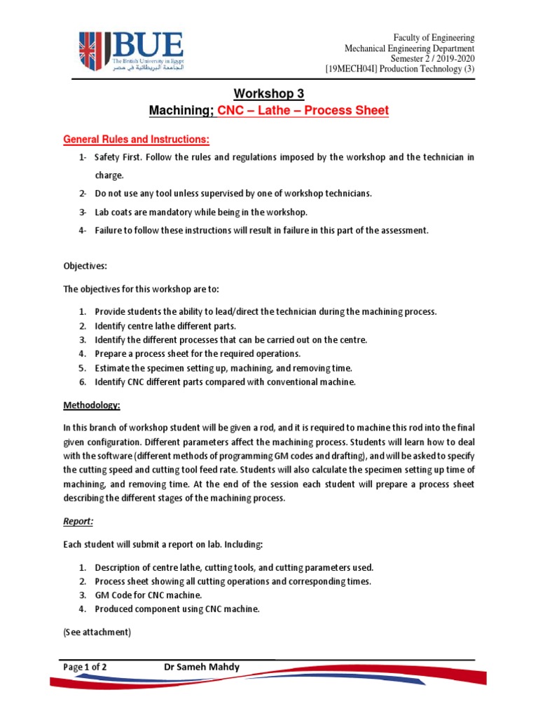 WS03 Machining CNC - Lathe - Process Sheet | PDF | Machining ...