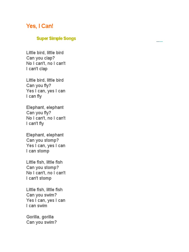Yes, I Can! Super Simple Songs PDF