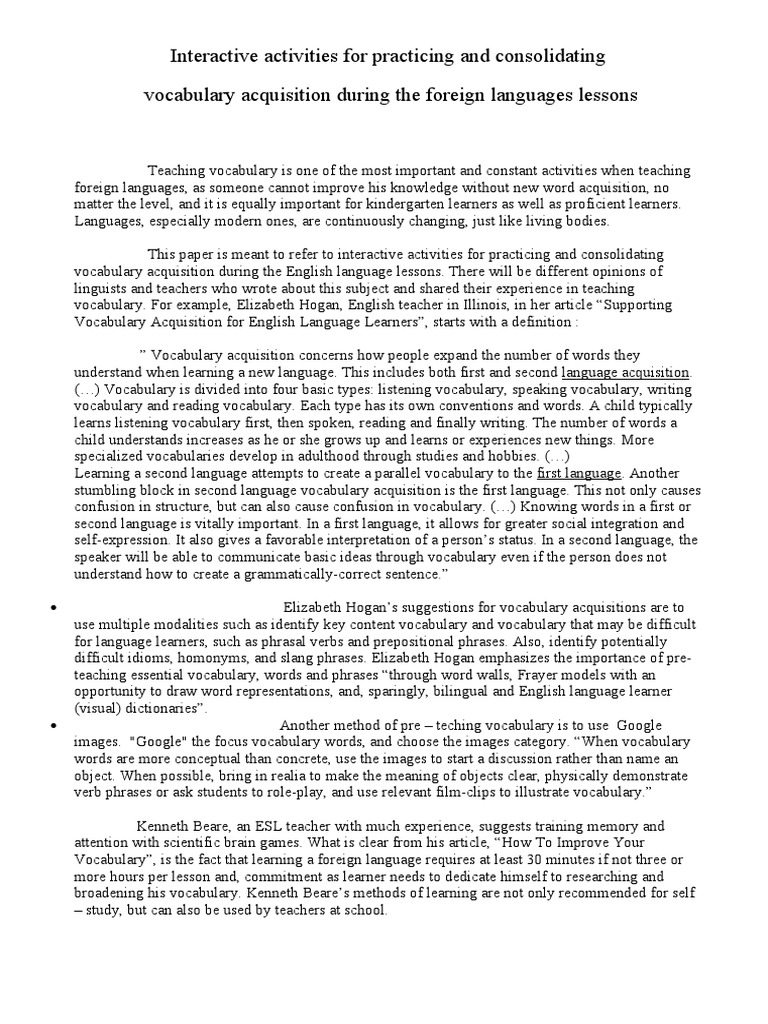 Interactive Activities For Practicing and Consolidating Vocabulary