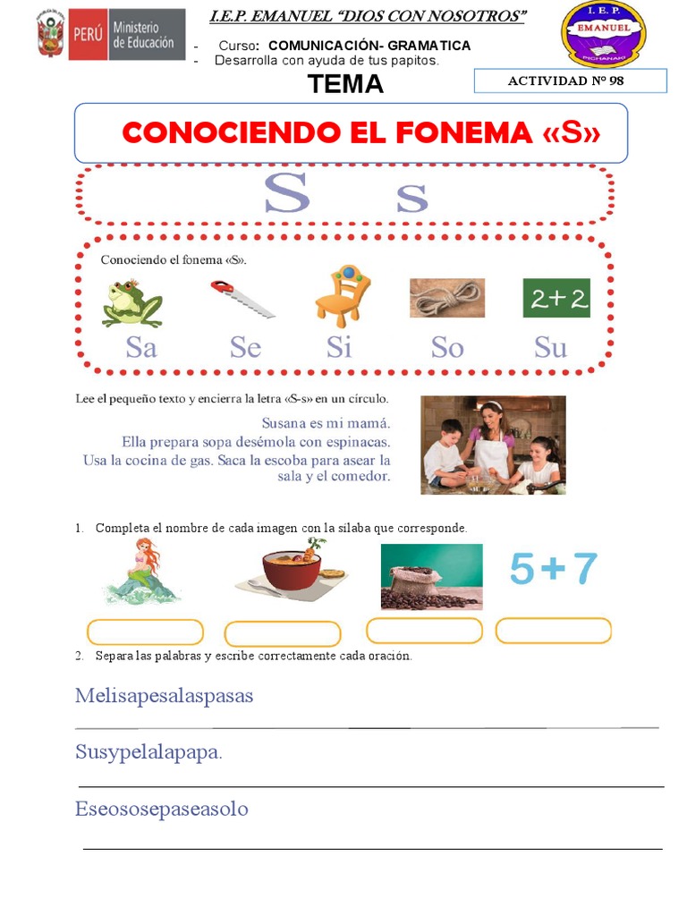 Actividades con la letra S para 1er grado | PDF