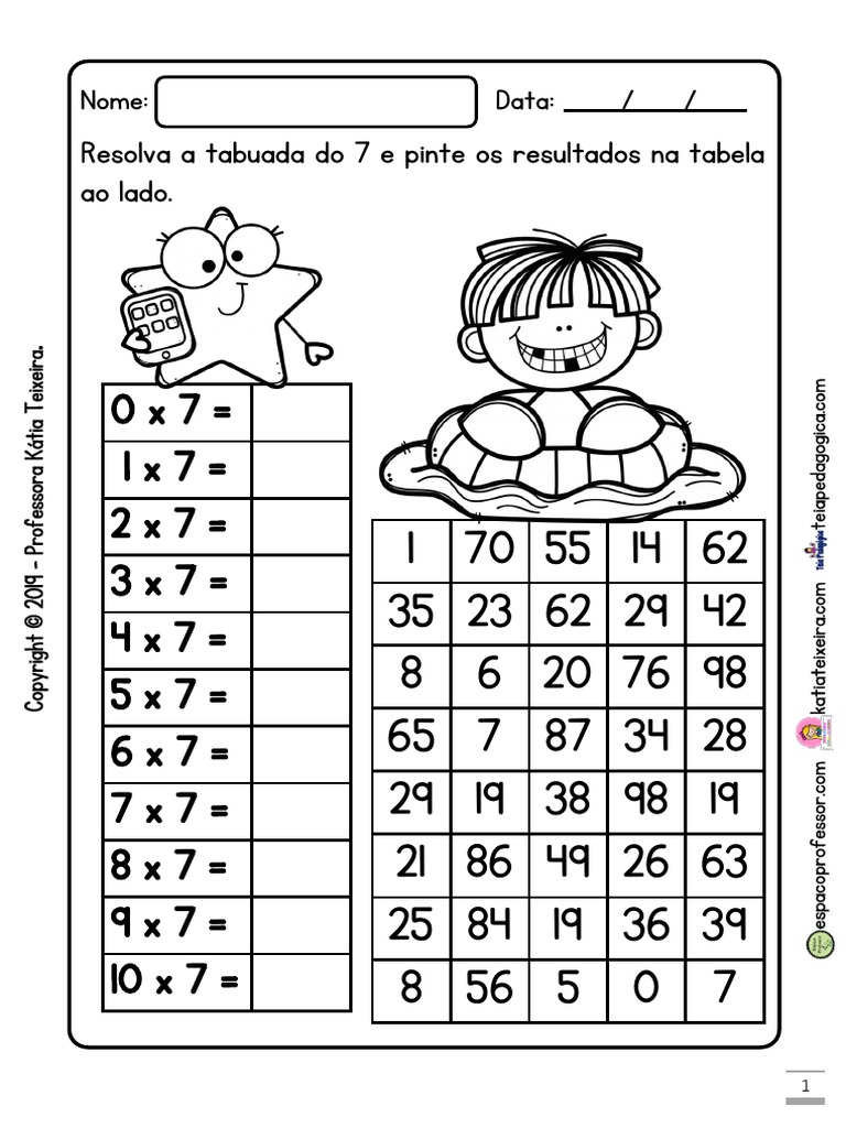 Pinte a tabela utilizando a tabuada - actiludis