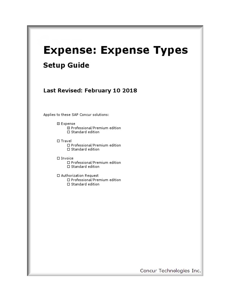 Expense Expense Types Setup Guide PDF Car Rental Expense