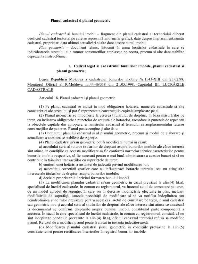 Planul Cadastral Si Planul Geometric | PDF