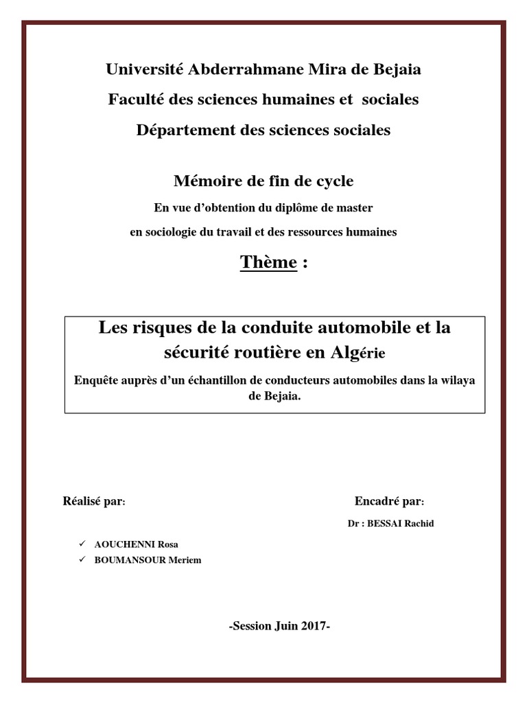 Les Risques de La Conduite Automobile Et La Sécurité Routière en ...