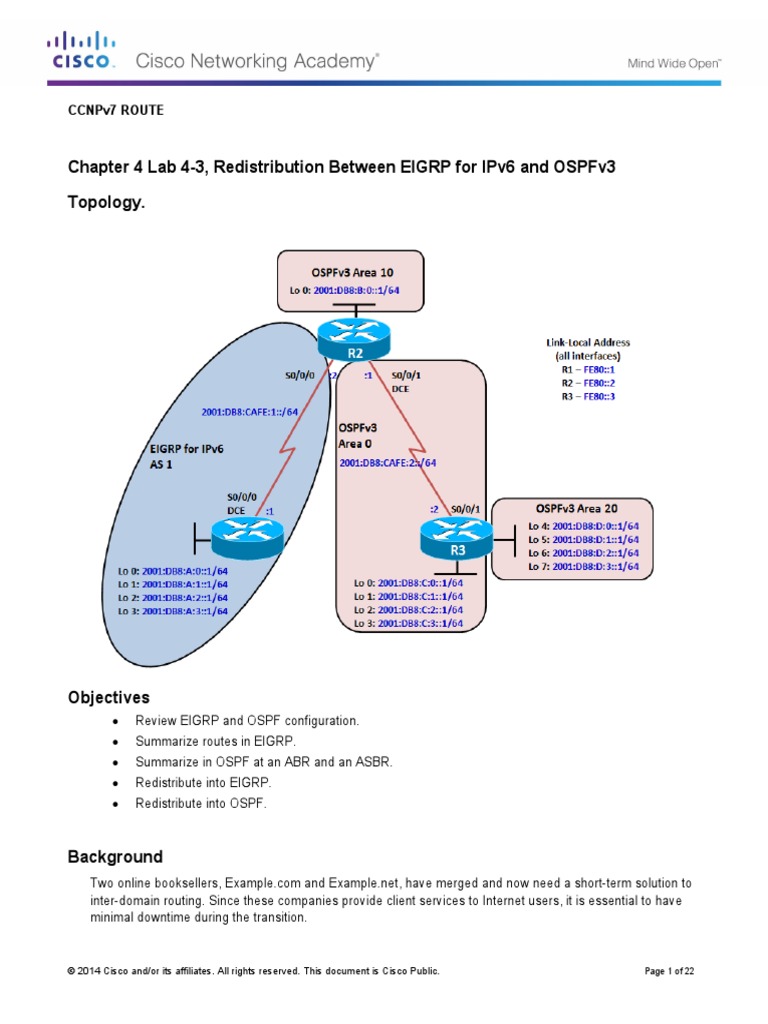 Chapter 4 Lab 4-3, Redistribution Between Eigrp For Ipv6 and Ospfv3 ...
