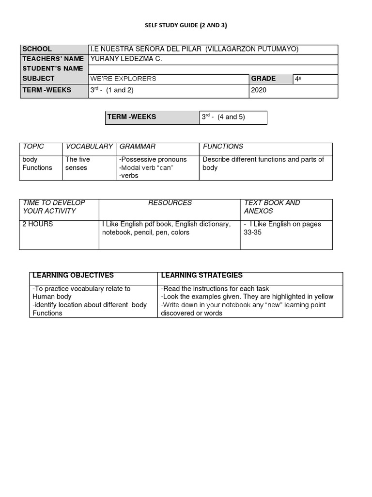 SELF STUDY GUIDE 2 y 3 | PDF | Taste | Senses