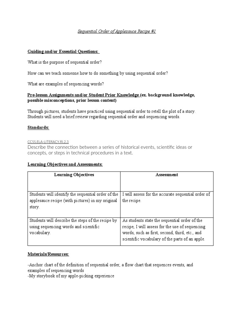 Sequential Order - Applesauce | PDF | Cookbooks | Recipe