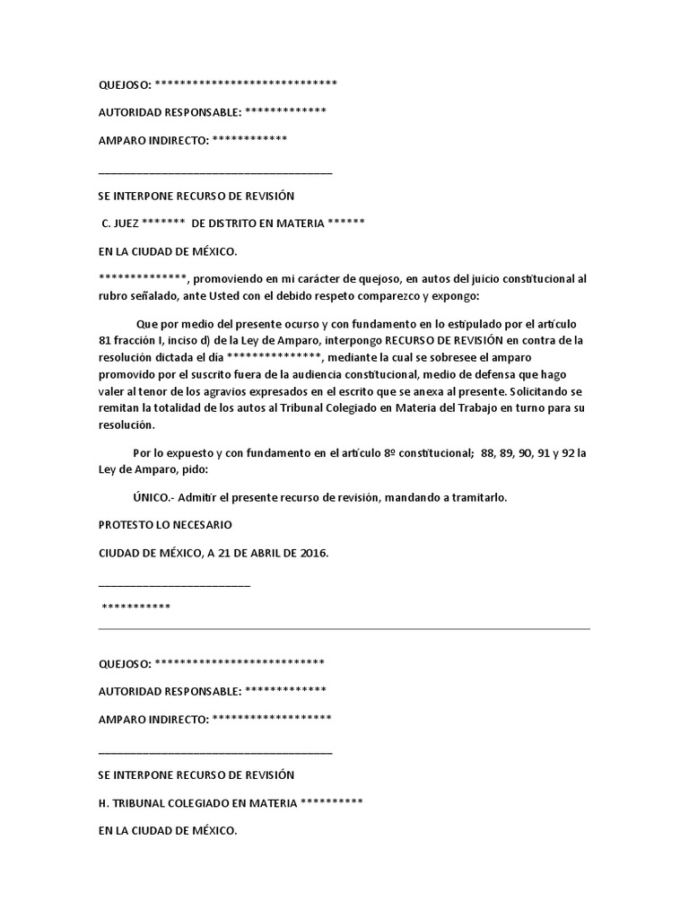 Recurso de Revisión en Amparo Indirecto | PDF | Virtud | Esfera pública