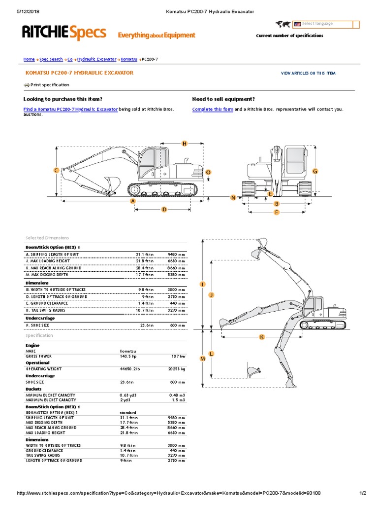Komatsu Pc2007 Hydraulic Excavator Print Specification PDF