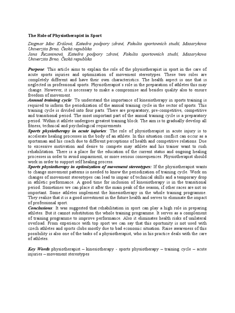 Role of Physiotherapists in Sports Care | PDF | Physical Therapy ...