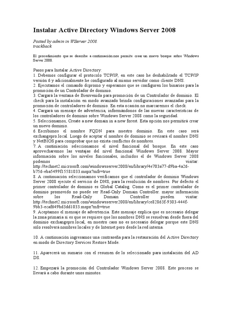 Instalar Active Directory en Windows Server 2008 | PDF | Directorio ...