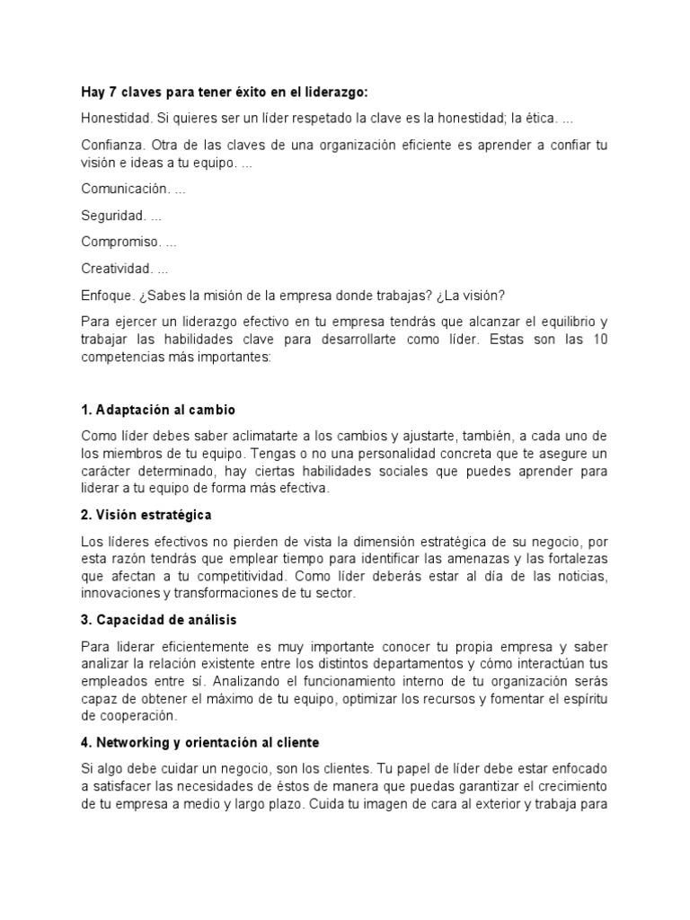 Hay 7 Claves para Tener Éxito en El Liderazgo | PDF | Liderazgo ...