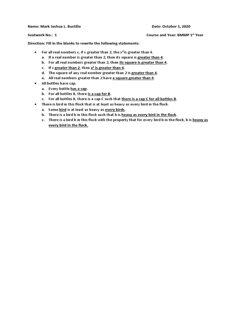 Math Seatwork No 1 PDF PDF