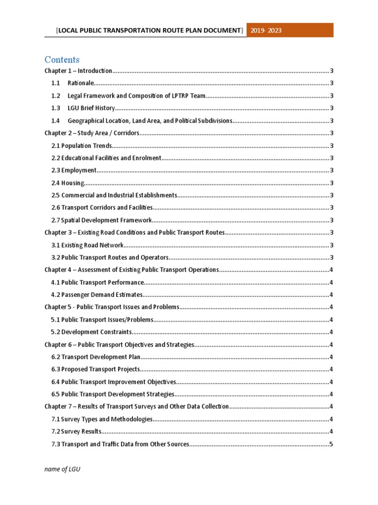 Local Public Transportation Route Plan Document: Name of LGU | PDF ...