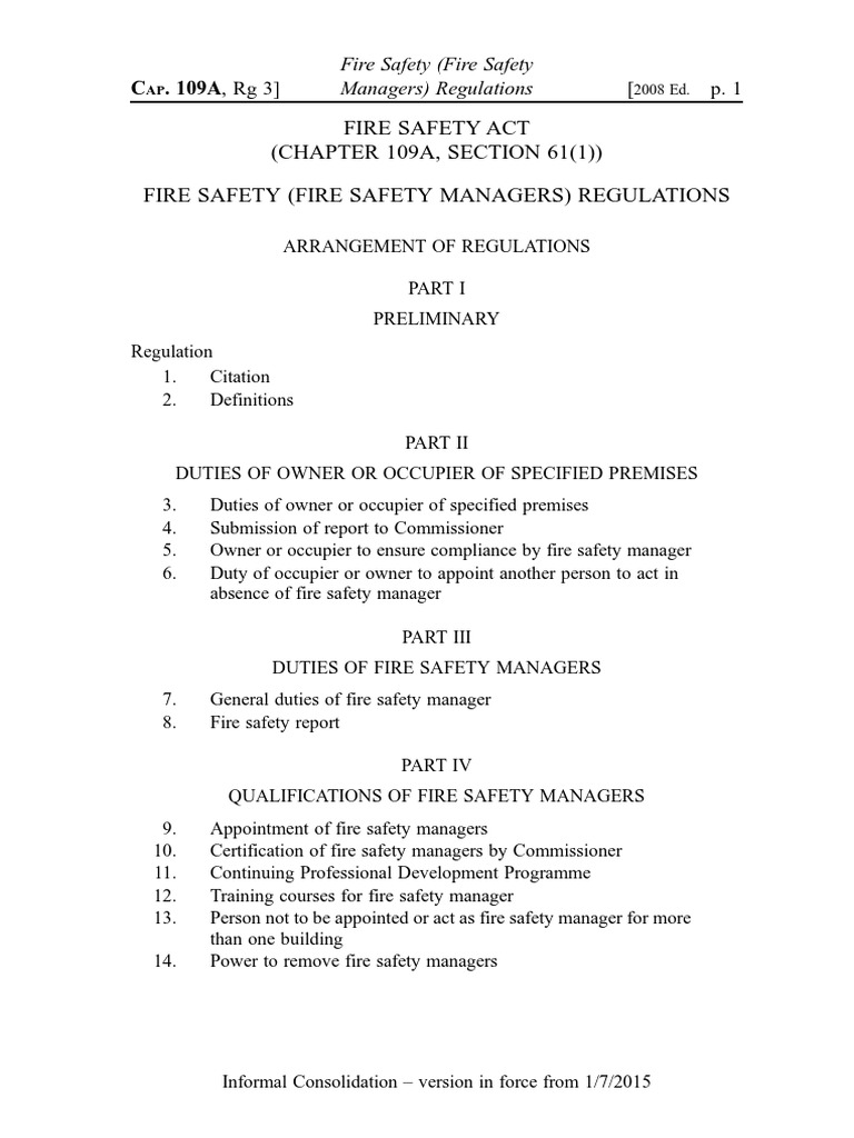 Fire Safety Act (CHAPTER 109A, SECTION 61 (1) ) Fire Safety (Fire