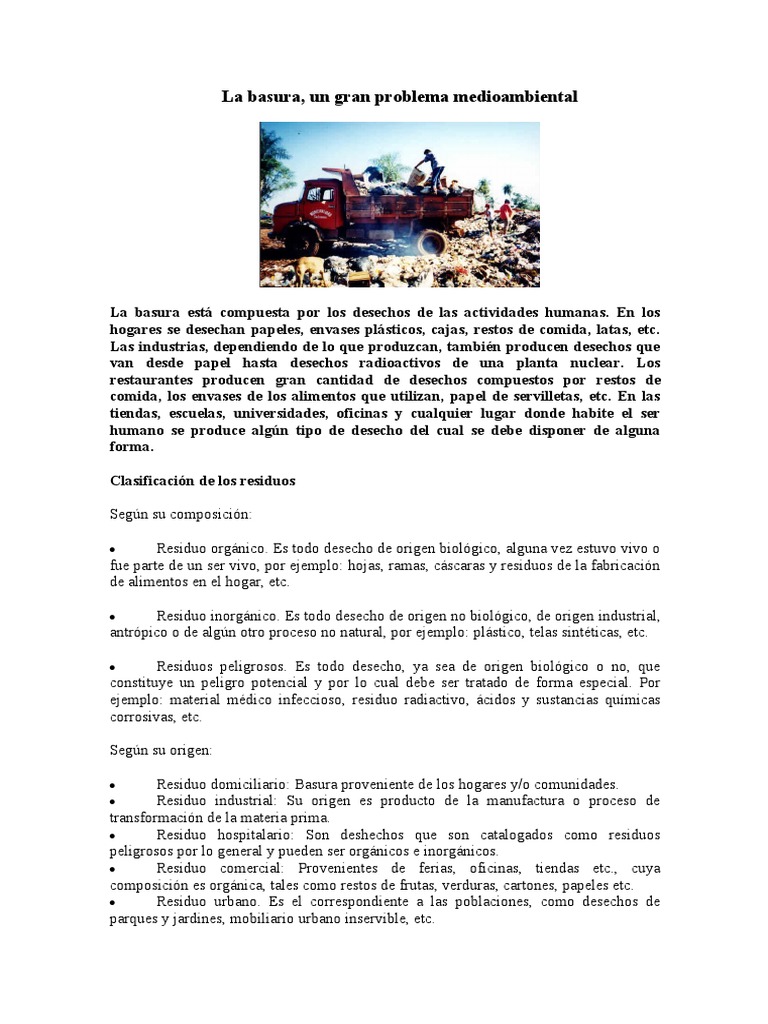 Clasificación y manejo de la basura | PDF | Vertedero | Residuos
