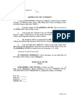 Affidavit of Consent: Republic of The Philippines) City of Tacloban) S.S
