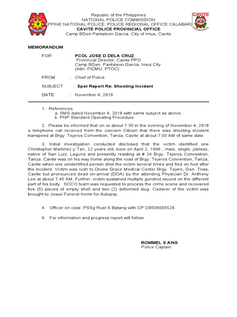 Spot Report Shooting Incident PDF