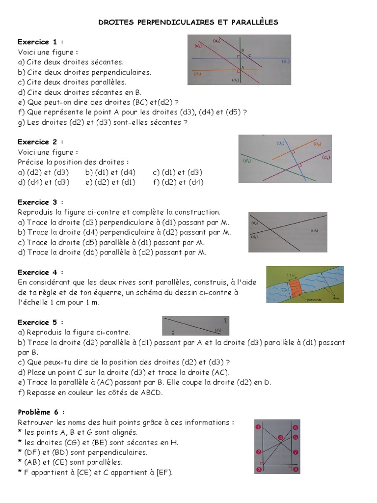 Exercices Droites Parallèles Et Perpendiculaires à Imprimer Cm2 Exercices Droites Perpendiculaires Et Paralleles PDF | PDF | Droite  (mathématiques) | Géométrie