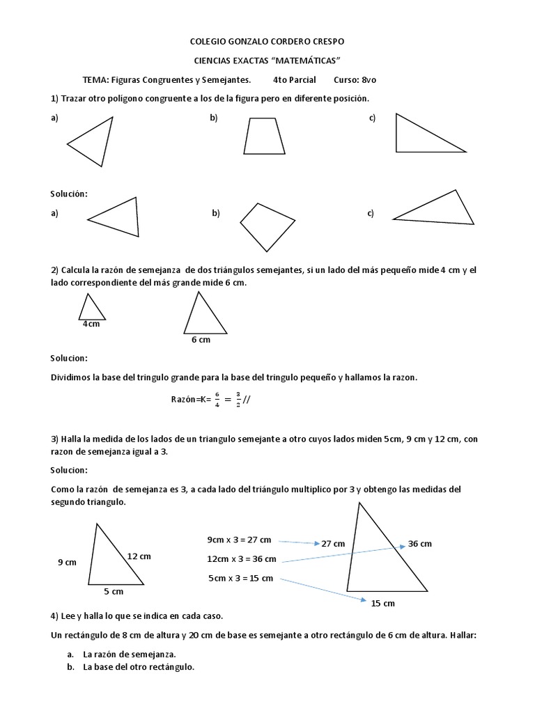 Figuras Congruentes Y Semejantes Pdf Rectángulo Triángulo 