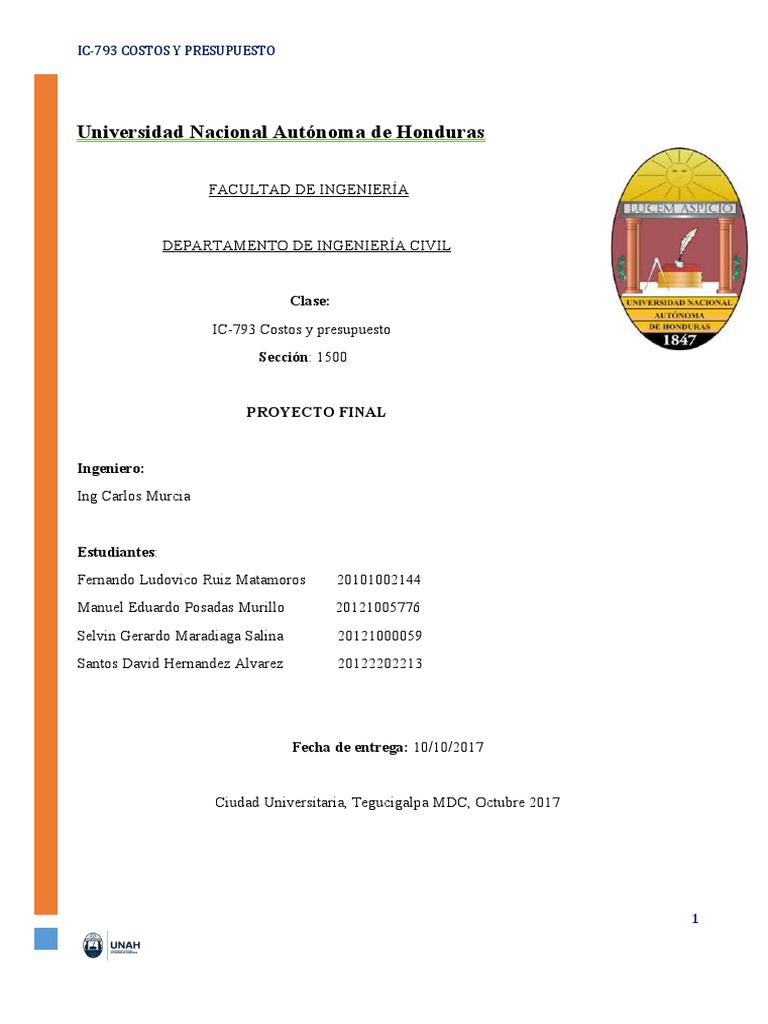 Proyecto Final Costos y Presupuestos | PDF | Contratista general | Hormigón