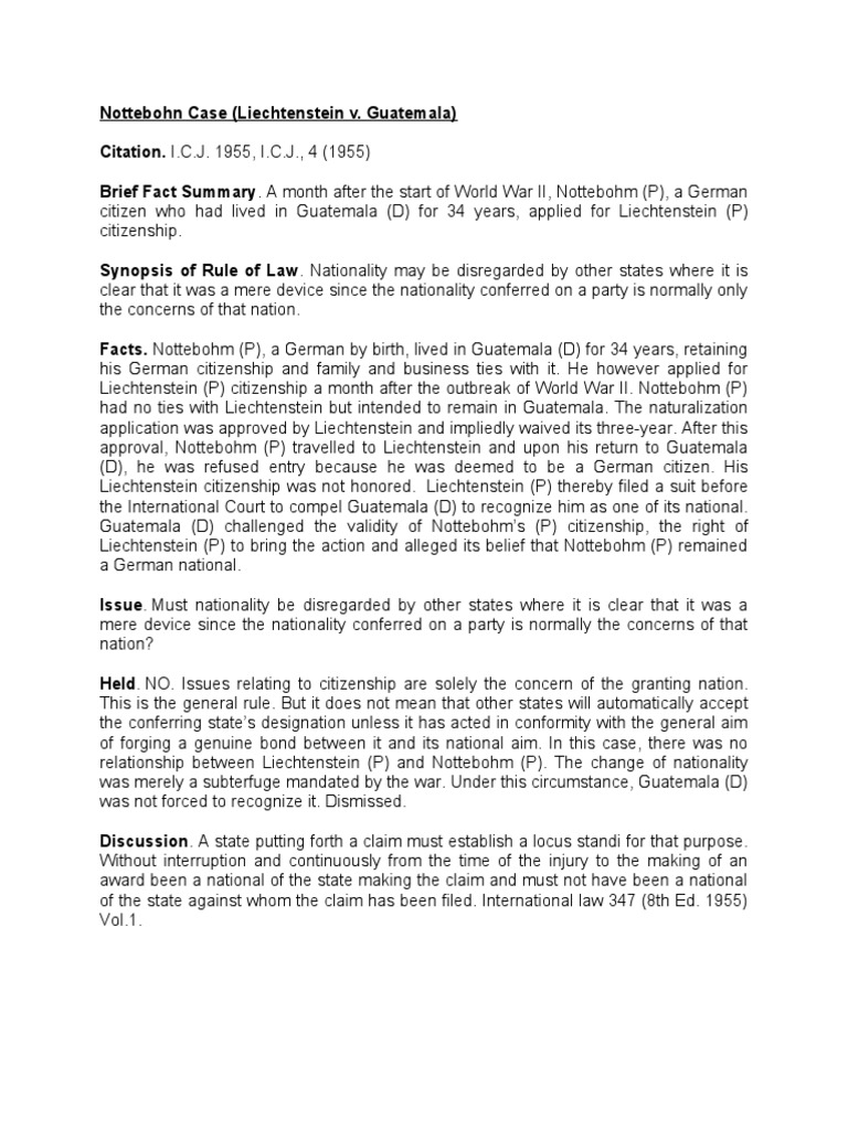 Nottebohm Case (Liechtenstein v. Guatemala) PDF Nationality