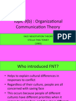 Topic 9 (B) : Organizational Communication Theory: Face Negotiation Theory Stella Ting Tomey (1985)