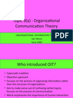 Topic 9 (A) : Organizational Communication Theory: Organisational Information Theory Karl Weick Early 2000