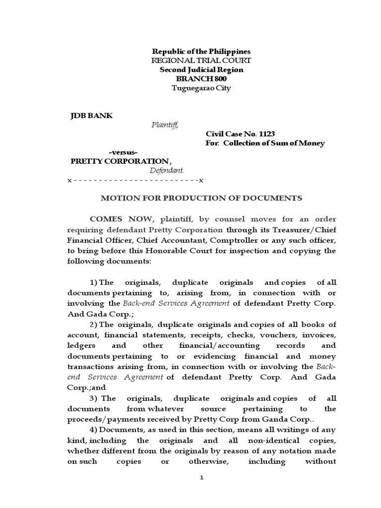 Motion For Production of Documents PDF Public Law Common Law