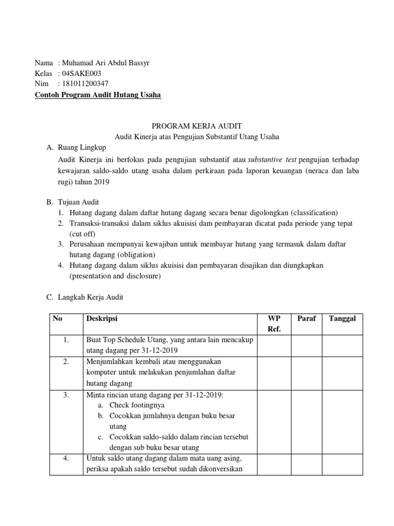 Audit Substantif Utang Usaha 2019 | PDF | Pengelolaan Keuangan & Uang
