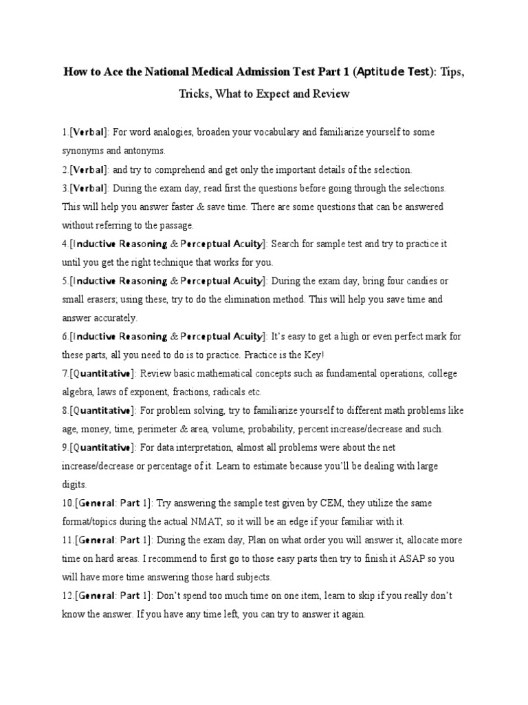How To Ace The National Medical Admission Test Part 1 PDF